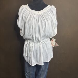 Vintage 70s Kalico Queen Womans Peasant Blouse NWT White Textured Sz 42 Made US
